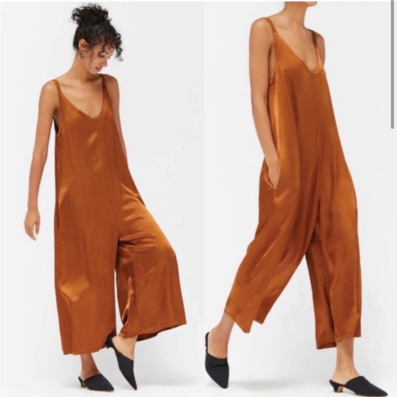 Lacausa Santi Satin Wide Leg Jumpsuit XS Bourbon - Picture 14 of 14